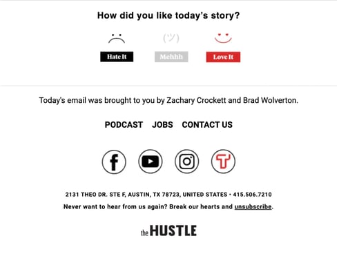 Unsubscribe button example from The Hustle