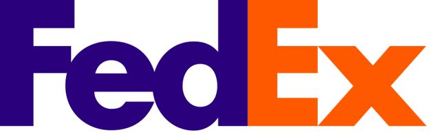 Purple and orange FedEx logo on white background