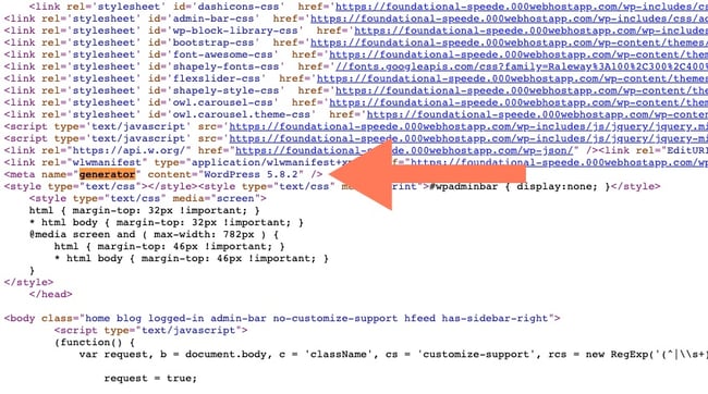 checking wordpress version: generator tag inside source code