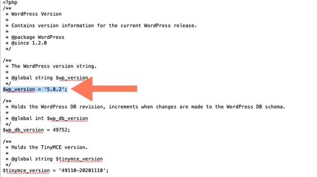 checking wordpress version: inside php file