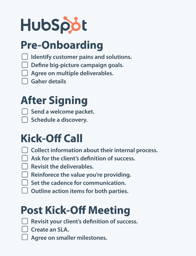 The new client onboarding checklist template.