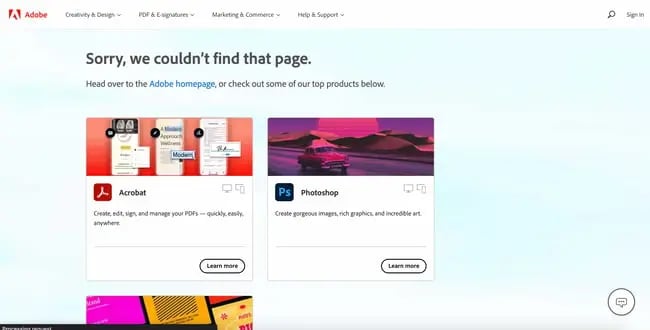 404 error page: Adobe 