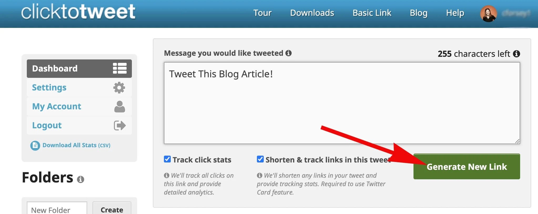 how to use clicktotweet.com to generate a new link