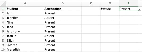 A spreadsheet that uses Conditional Formatting based on another cell.