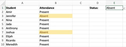 Conditional Formatting when the attendance status is set to "Absent"