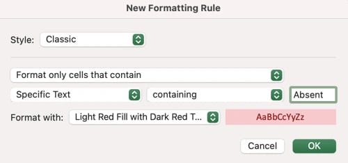 The New Formatting Rule dialog box