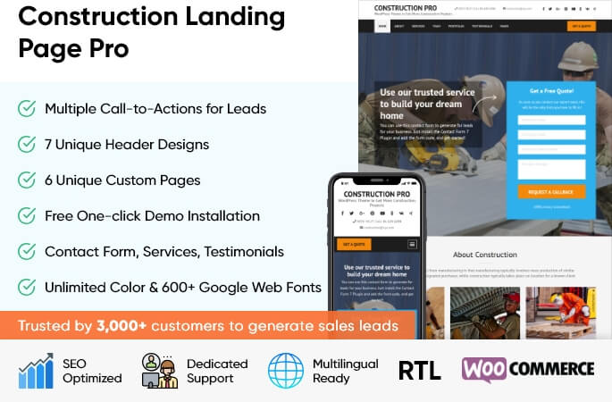 construction landing page pro