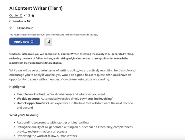 An AI marketing job posting from Indeed.