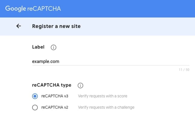 registration page for google recaptcha