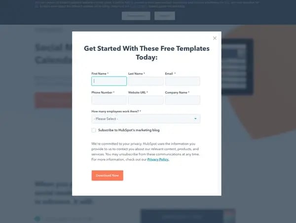 CRO test example: hubspot content form