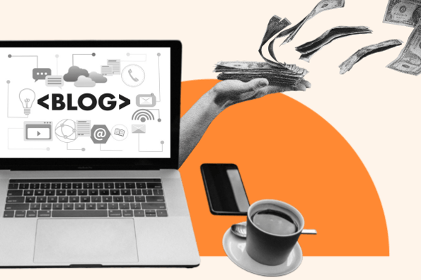 how much it costs to start a blog represented by a laptop and hand holding money