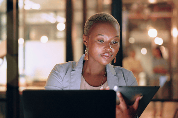 Young woman studying the power of CSS and how she can leverage the first-child selector.