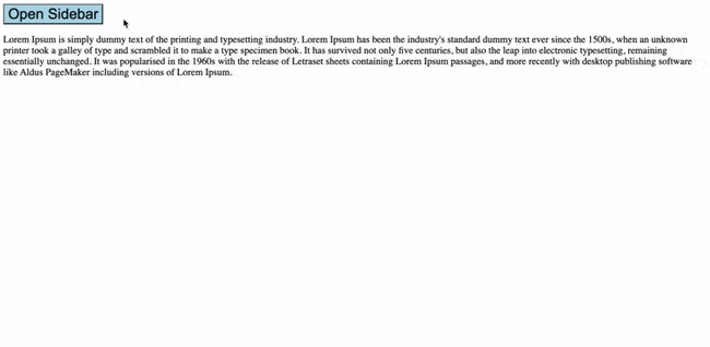 a css sidebar that is hidden and expands when a button is clicked