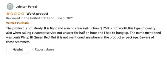 customer dissatisfaction example: customer dissatisfied with quality