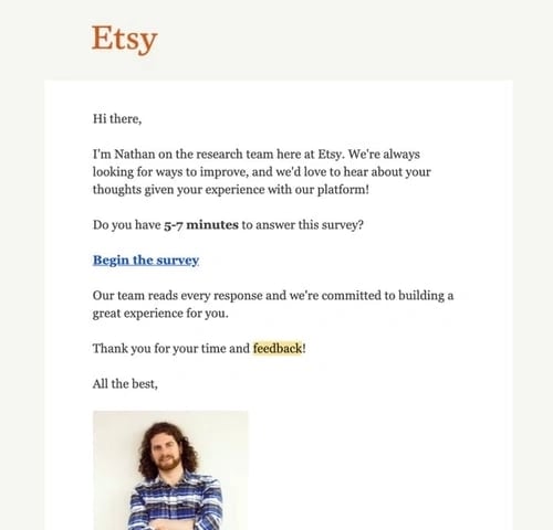 customer service surveys: etsy