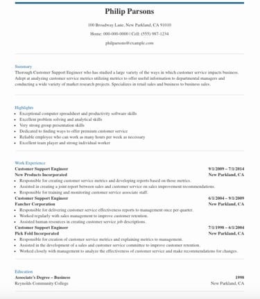 best customer service resume example customer support engineer