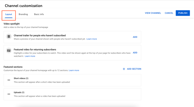How to customize layout on YouTube channel