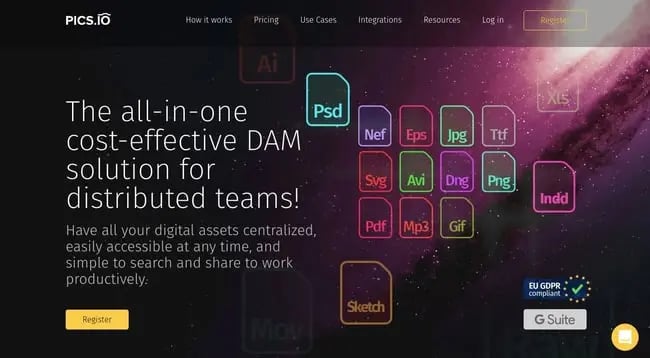 landing page of opensource digital asset management Pics.io