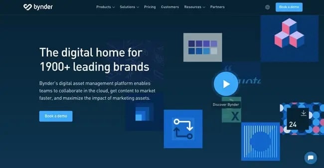 landing page of proprietary digital asset management software Bynder