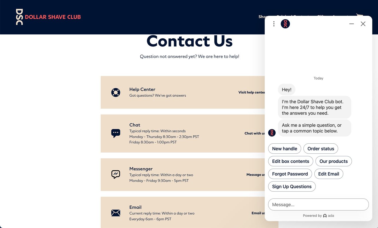 ecommerce chatbot examples: dollar shave club