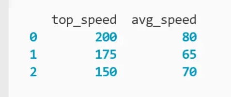 DataFrame with only columns "top_speed" and "avg_speed" printed to the terminal