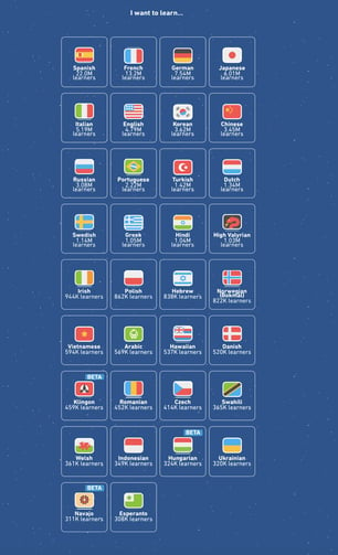 user onboarding examples: duolingo language selection page