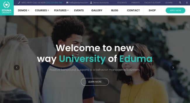 demo page for the elearning wordpress theme eduma