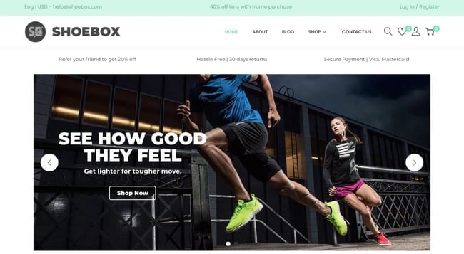 Shoebox demo of free WordPress ecommerce theme Woostify