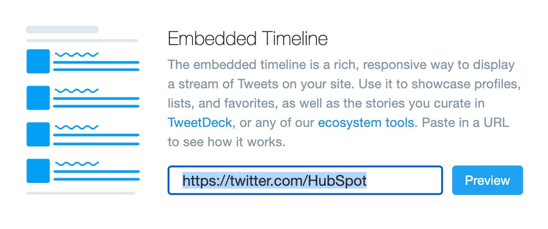 embedded timeline button on twitter developer page