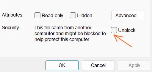 How to enable micros in a single Excel file, tick the unblock checkbox in the general tab.