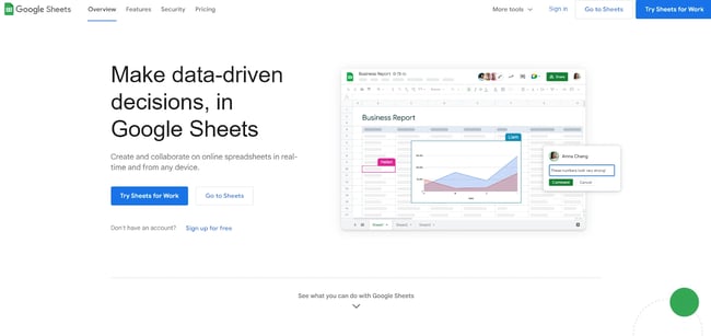 Excel alternative, Google Sheets