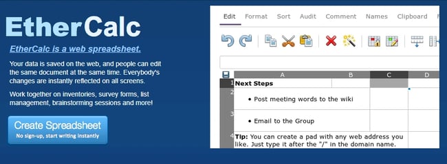 Free Excel alternative, EtherCalc