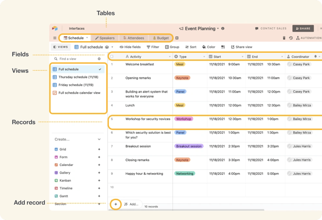 Excel alternative, Airtable sheet example