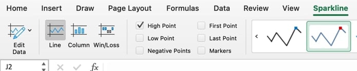 mark data point in excel sparkline chart