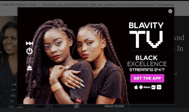 Exit intent popup example: Blavity