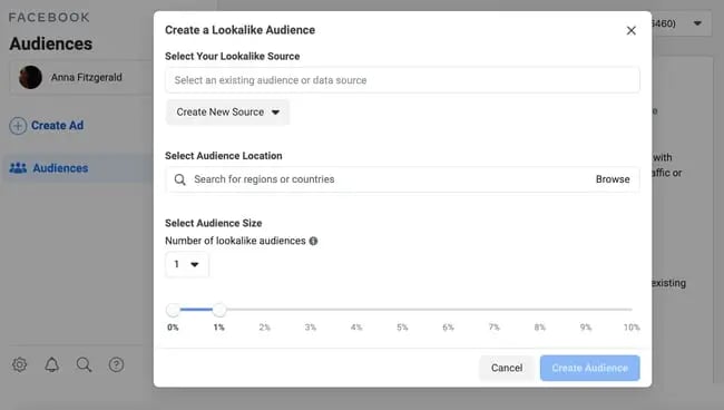 facebook sales funnel: create lookalike audience