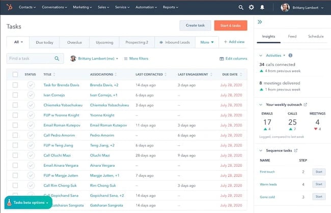 HubSpot's task management tool