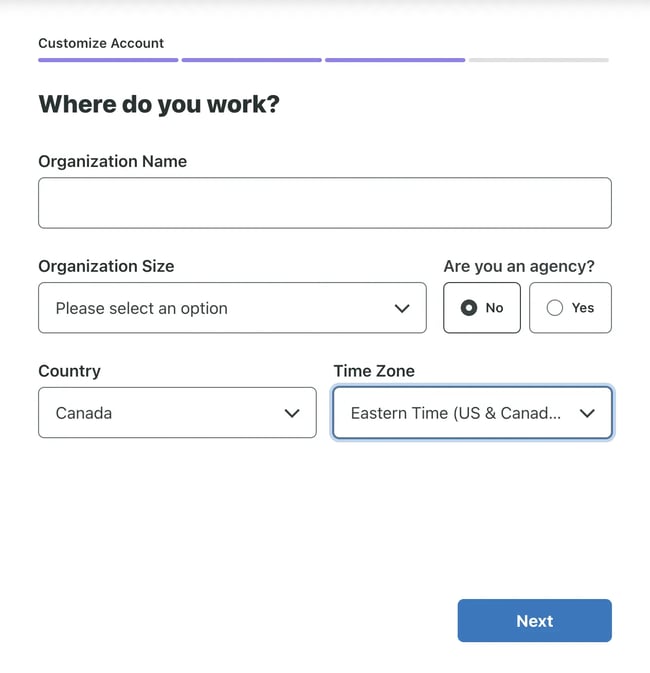 progressive profiling example from Sprout, simple sign-up form for free trial