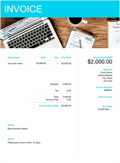 freshbooks light blue invoice