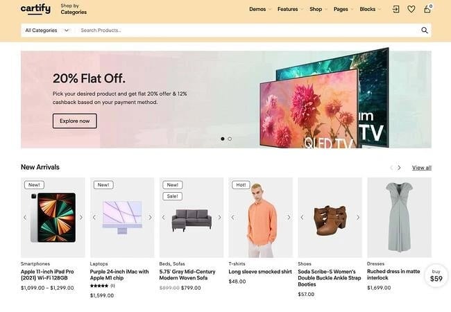 Gutenberg wordpress theme, Cartify