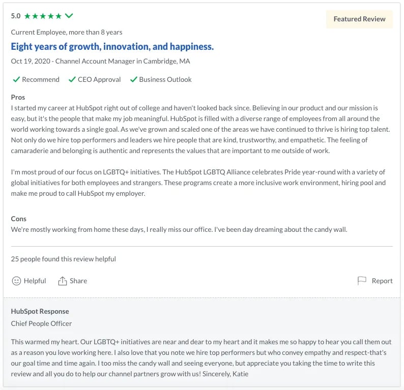 Positive customer reviews: HubSpot