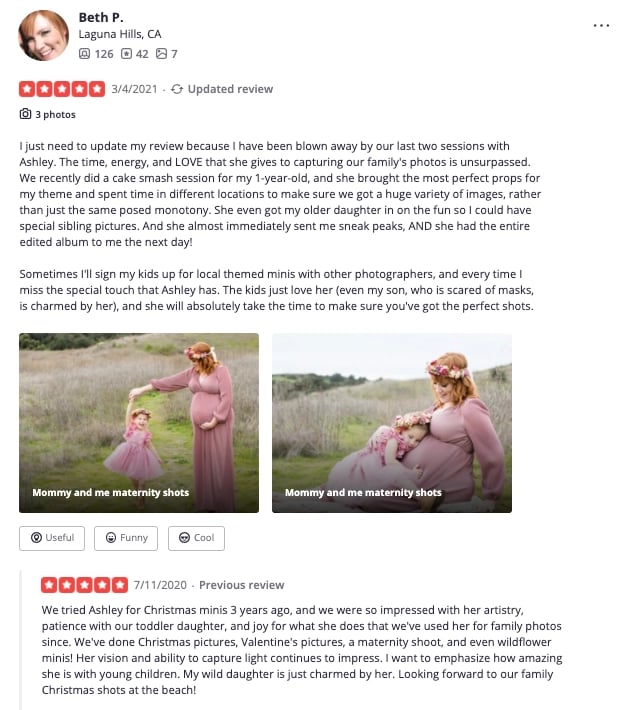 Positive customer review: Ashley Leavitt Photography