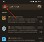 Burger ikon a Gmail alkalmazásban