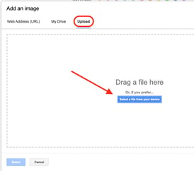 Gmail में छवि फ़ाइल अपलोड या खींचें