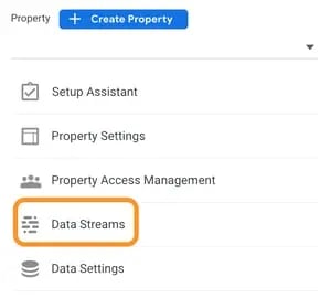 wordpress google analytics: data streams option in the google analytics dashboard