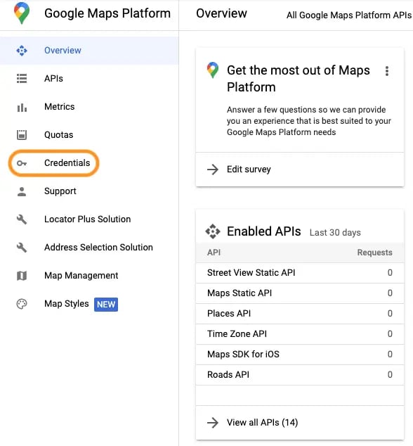 list of api keys in the google developer portal