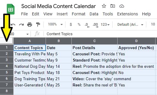 how to select all cells in Google Sheets