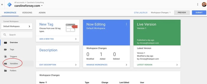 Variables in Google Tag Manager