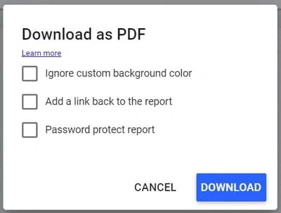 Beginner Google Looker Studio Tips: download report as pdf