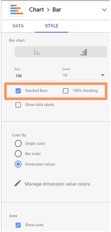 Intermediate Google Looker Studio Tips: uncheck stacking for the bar chart